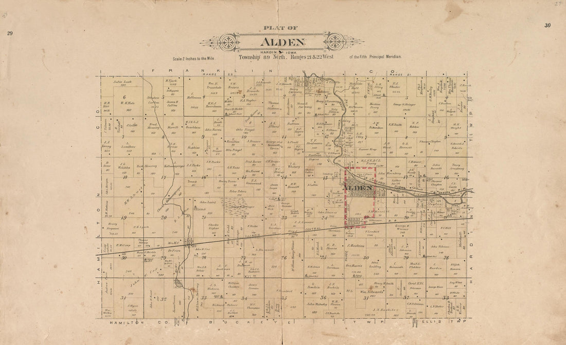 This old map of Plat of Alden from Plat Book of Hardin County, Iowa from 1892 was created by  North West Publishing Co in 1892