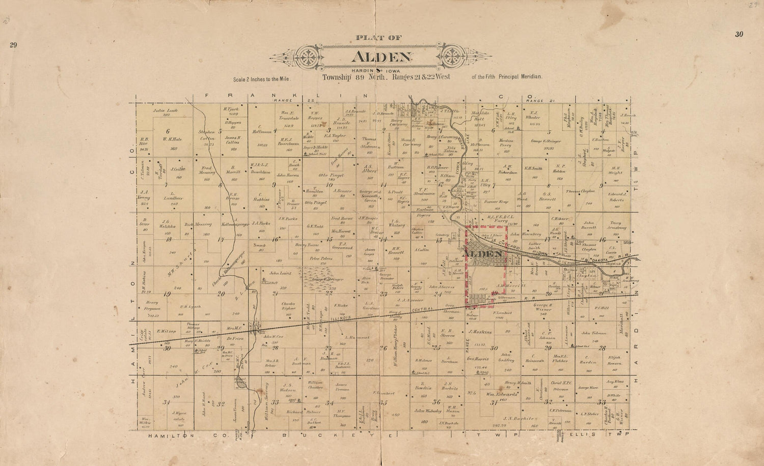 This old map of Plat of Alden from Plat Book of Hardin County, Iowa from 1892 was created by  North West Publishing Co in 1892