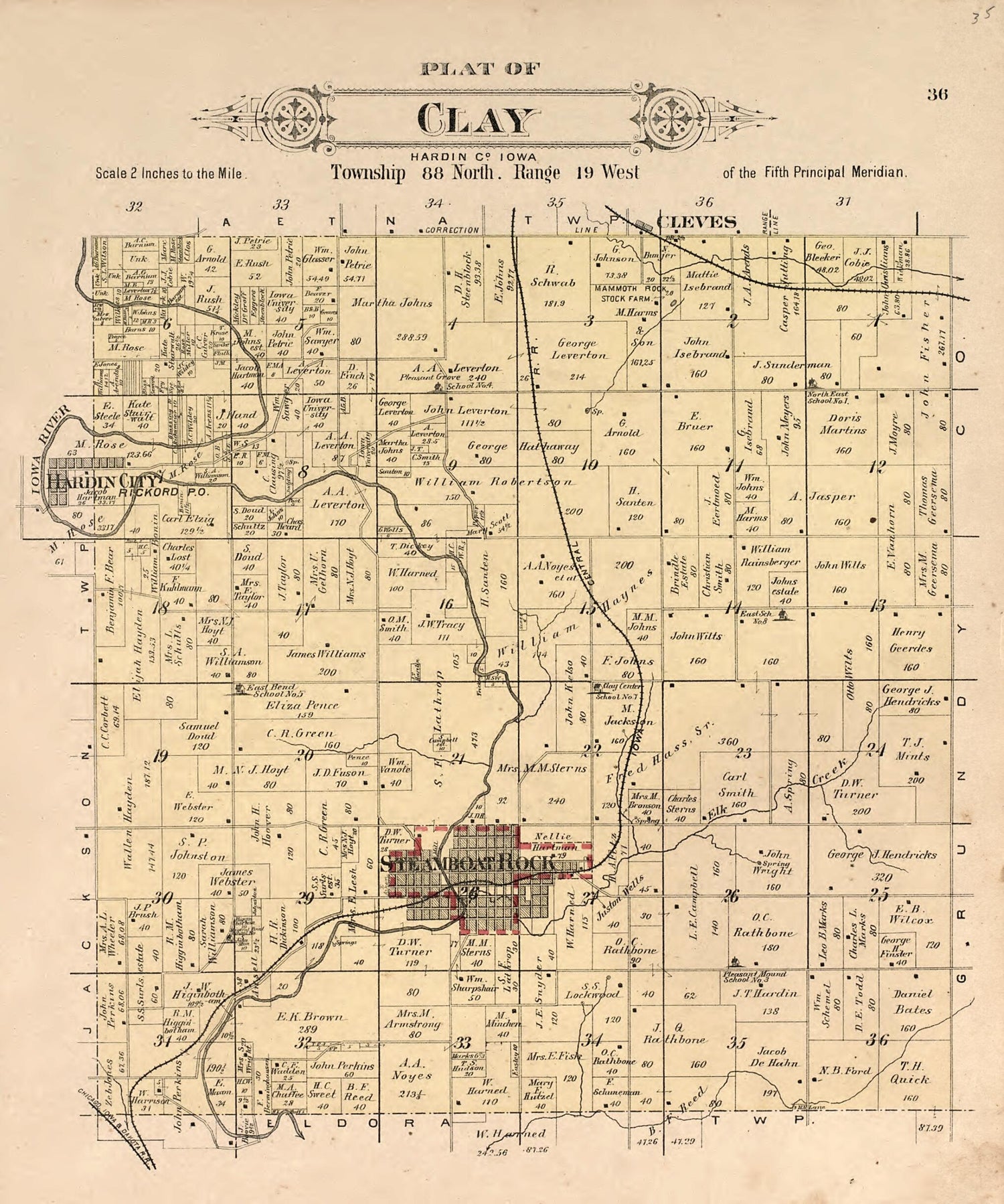 This old map of Plat of Clay from Plat Book of Hardin County, Iowa from 1892 was created by  North West Publishing Co in 1892