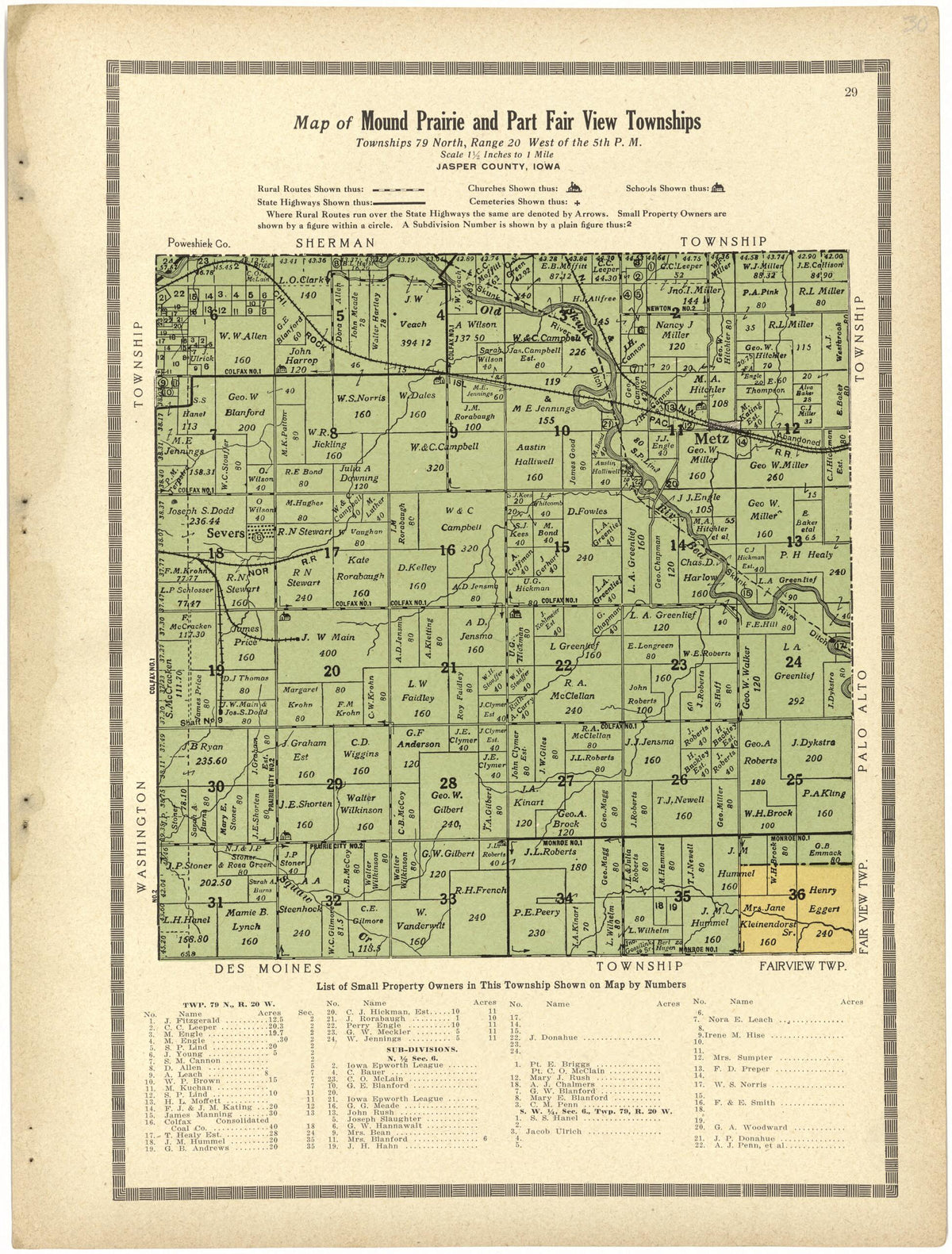 Map of Mound Prairie and Part Fair View Townships from Standard Atlas and Directory of Jasper County, Iowa 1914 by Relic Map Company