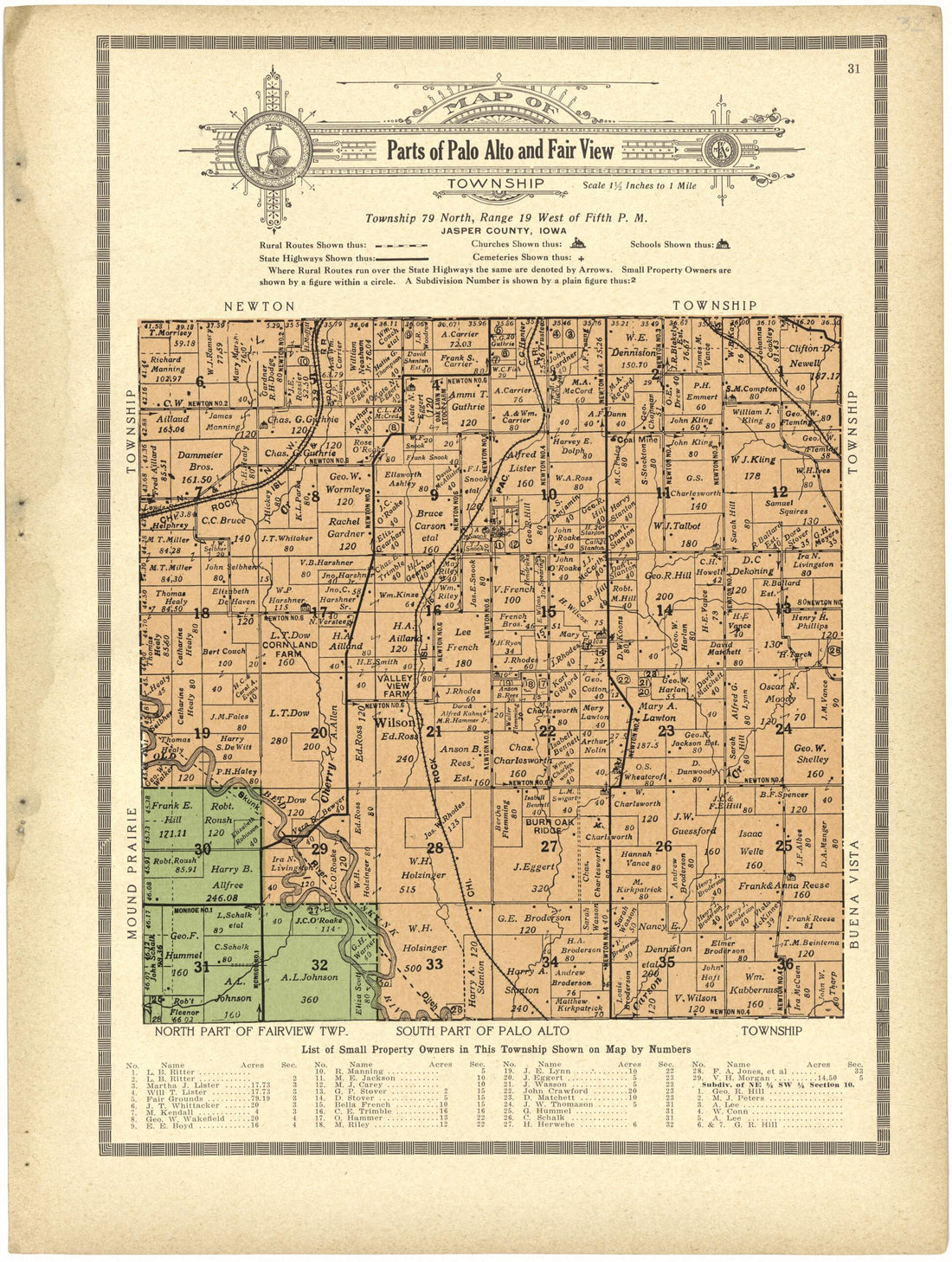 This old map of Map of Parts of Palo Alto and Fair View Township from Standard Atlas and Directory of Jasper County, Iowa from 1914 was created by Iowa) Kenyon Company (Des Moines in 1914