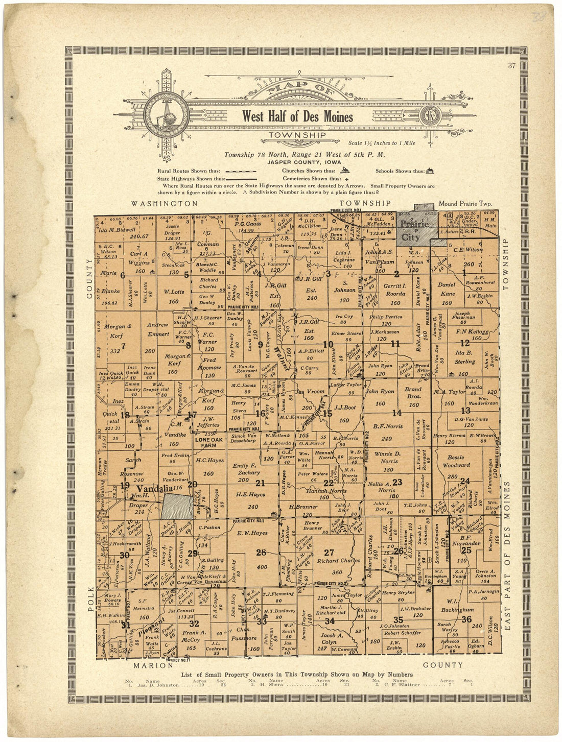 This old map of Map of West Half of Des Moines Township from Standard Atlas and Directory of Jasper County, Iowa from 1914 was created by Iowa) Kenyon Company (Des Moines in 1914