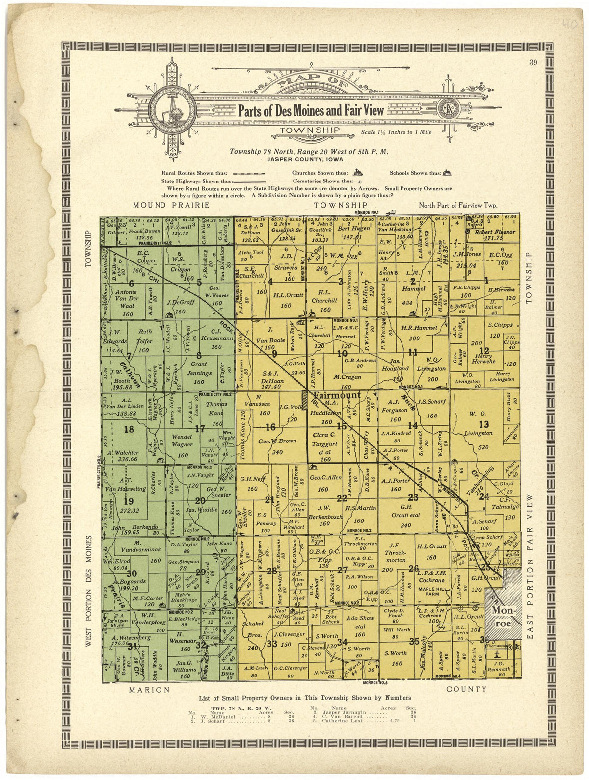 Map of Parts of Des Moines and Fairview Township from Standard Atlas and Directory of Jasper County, Iowa 1914 by Relic Map Company