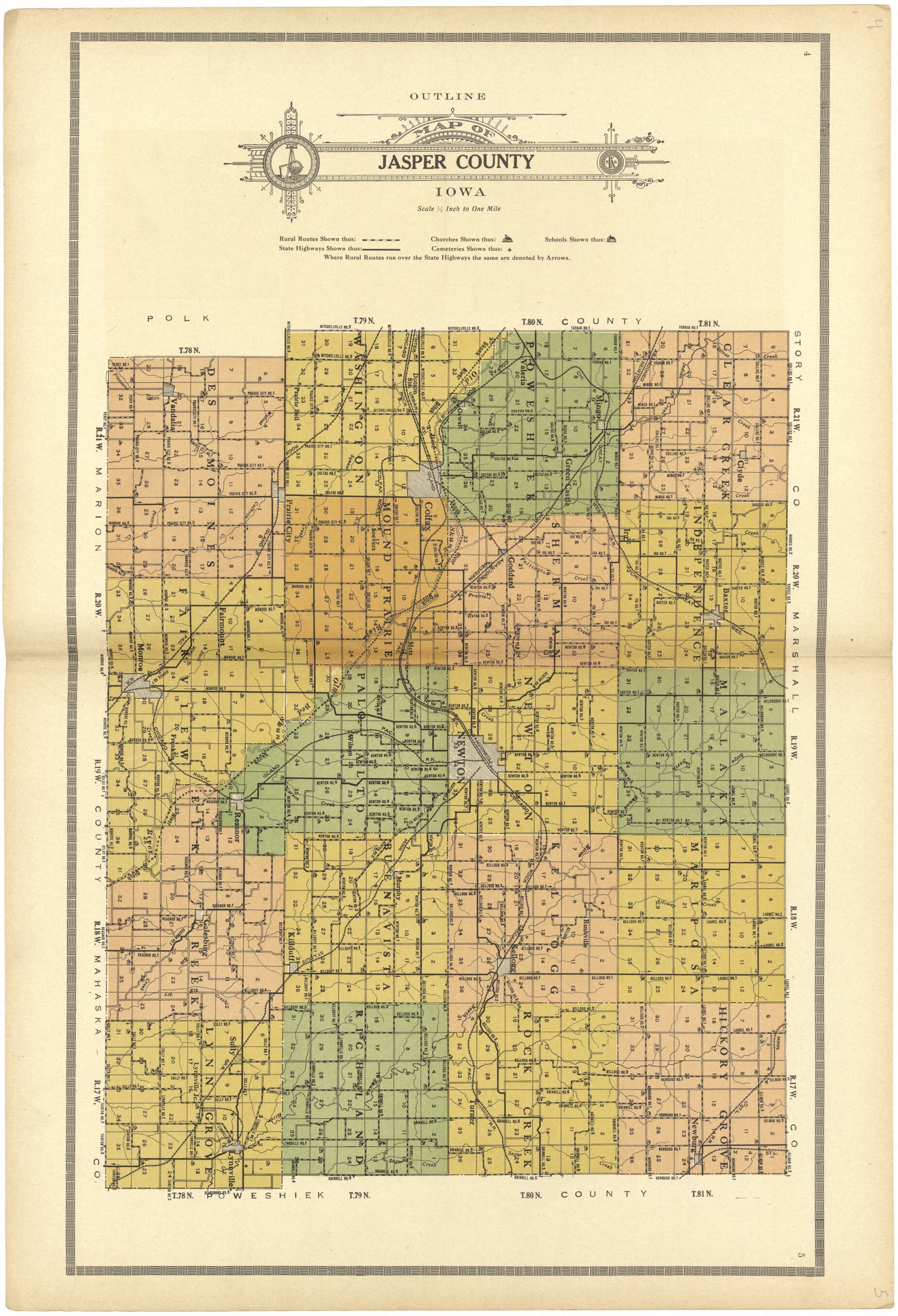 This old map of Outline Map of Jasper County, Iowa from Standard Atlas and Directory of Jasper County, Iowa from 1914 was created by Iowa) Kenyon Company (Des Moines in 1914