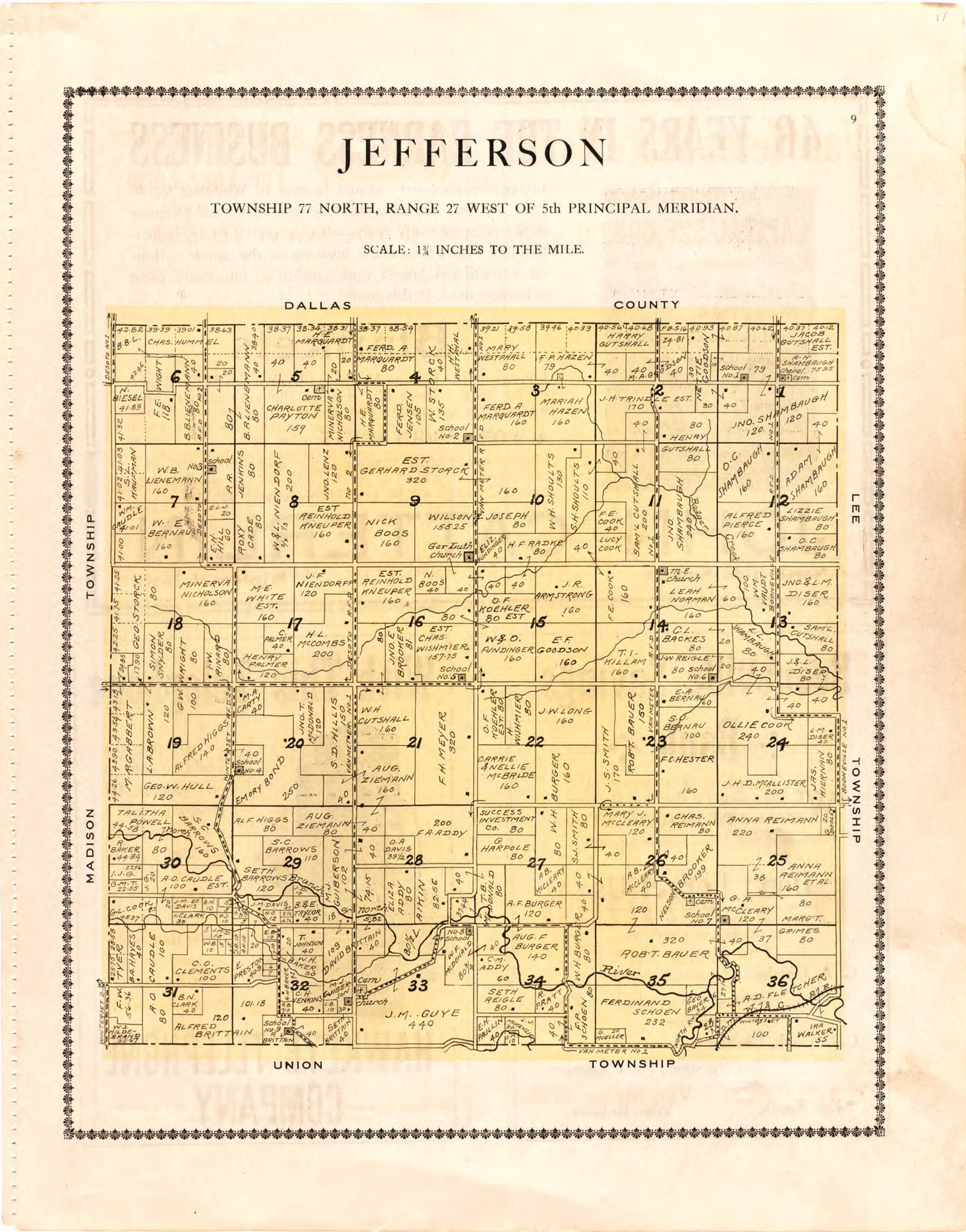 This old map of Jefferson from Madison County Atlas from 1912 was created by Iowa) Midland Map Company (Knoxville in 1912