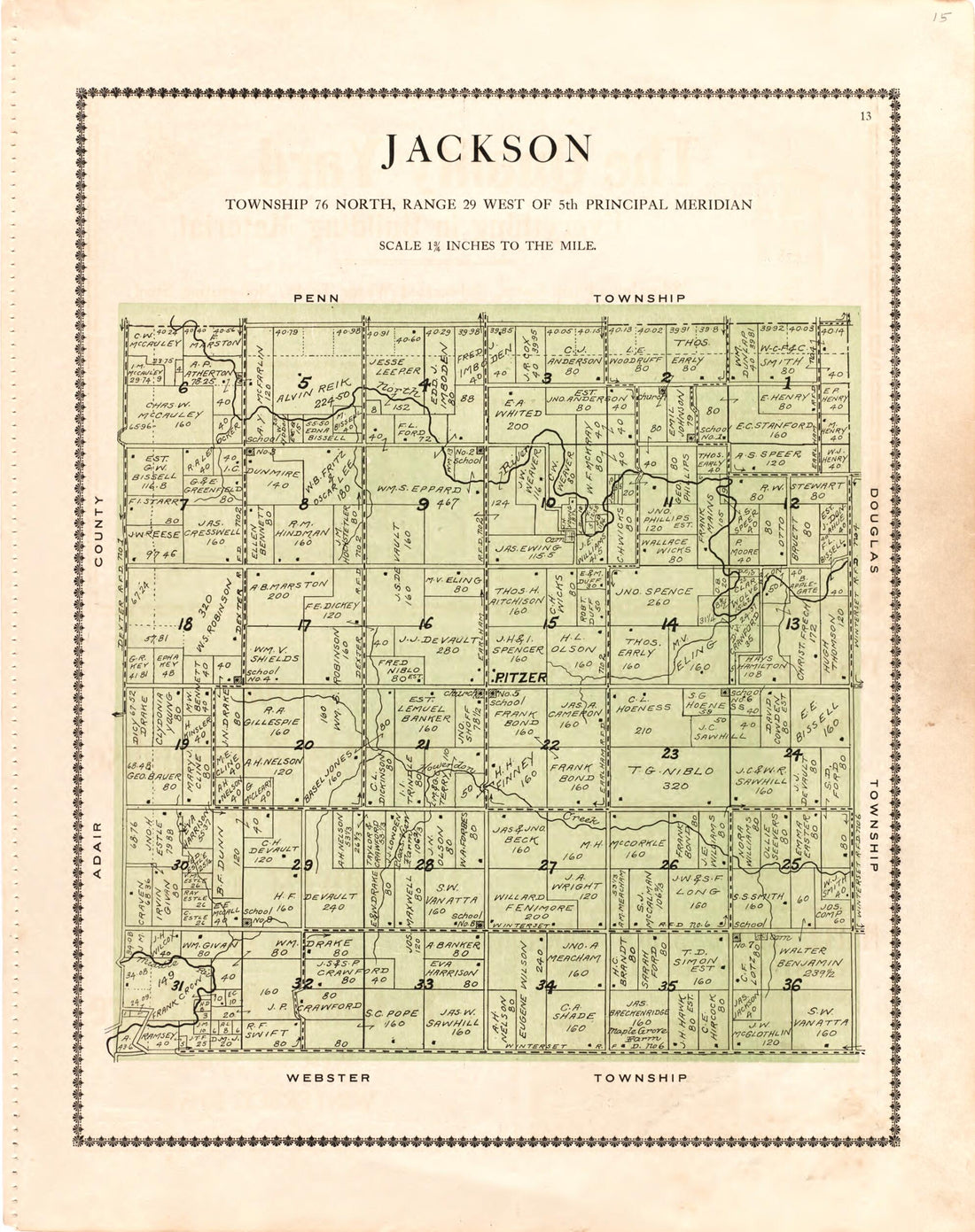 This old map of Jackson from Madison County Atlas from 1912 was created by Iowa) Midland Map Company (Knoxville in 1912