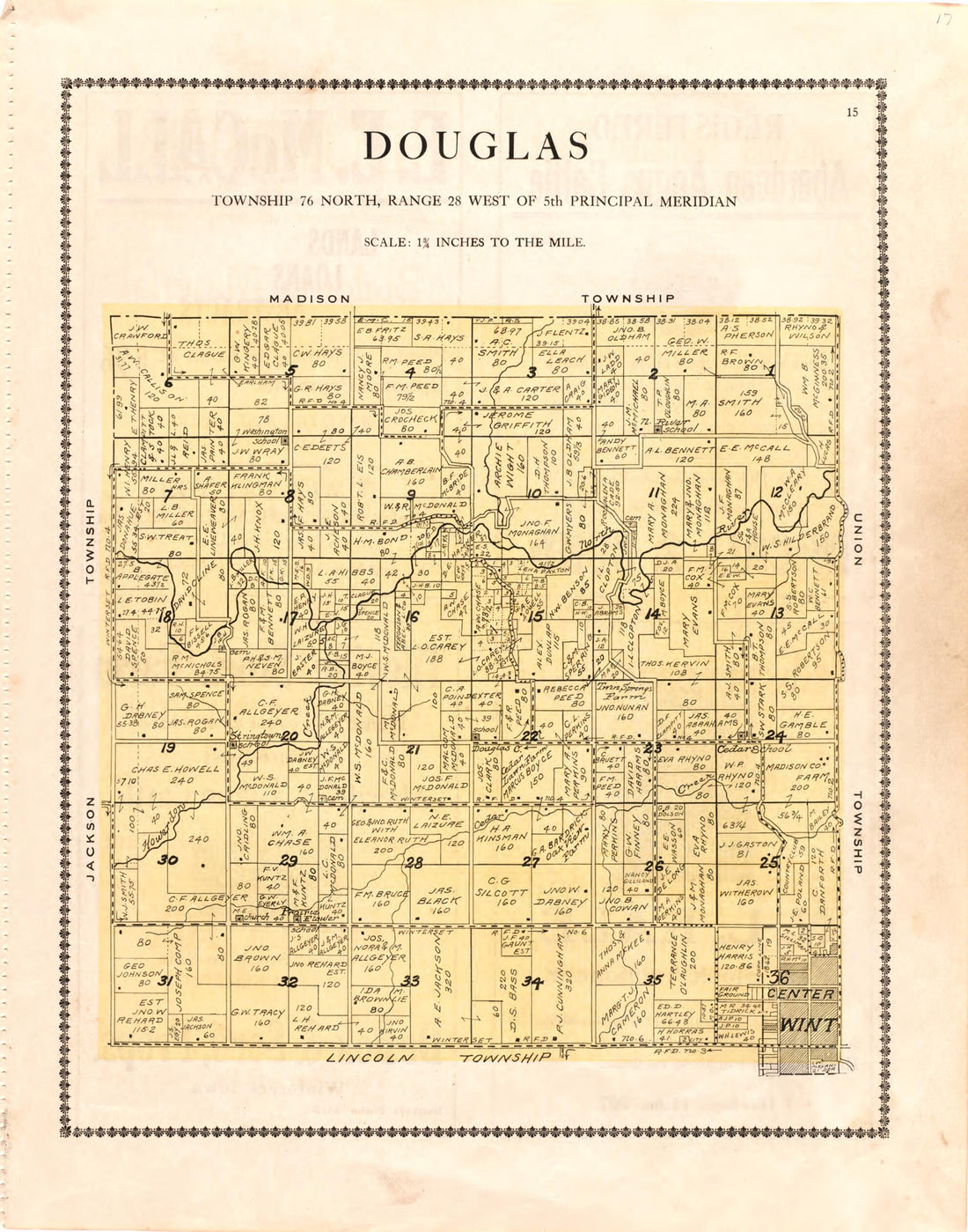 This old map of Douglas from Madison County Atlas from 1912 was created by Iowa) Midland Map Company (Knoxville in 1912