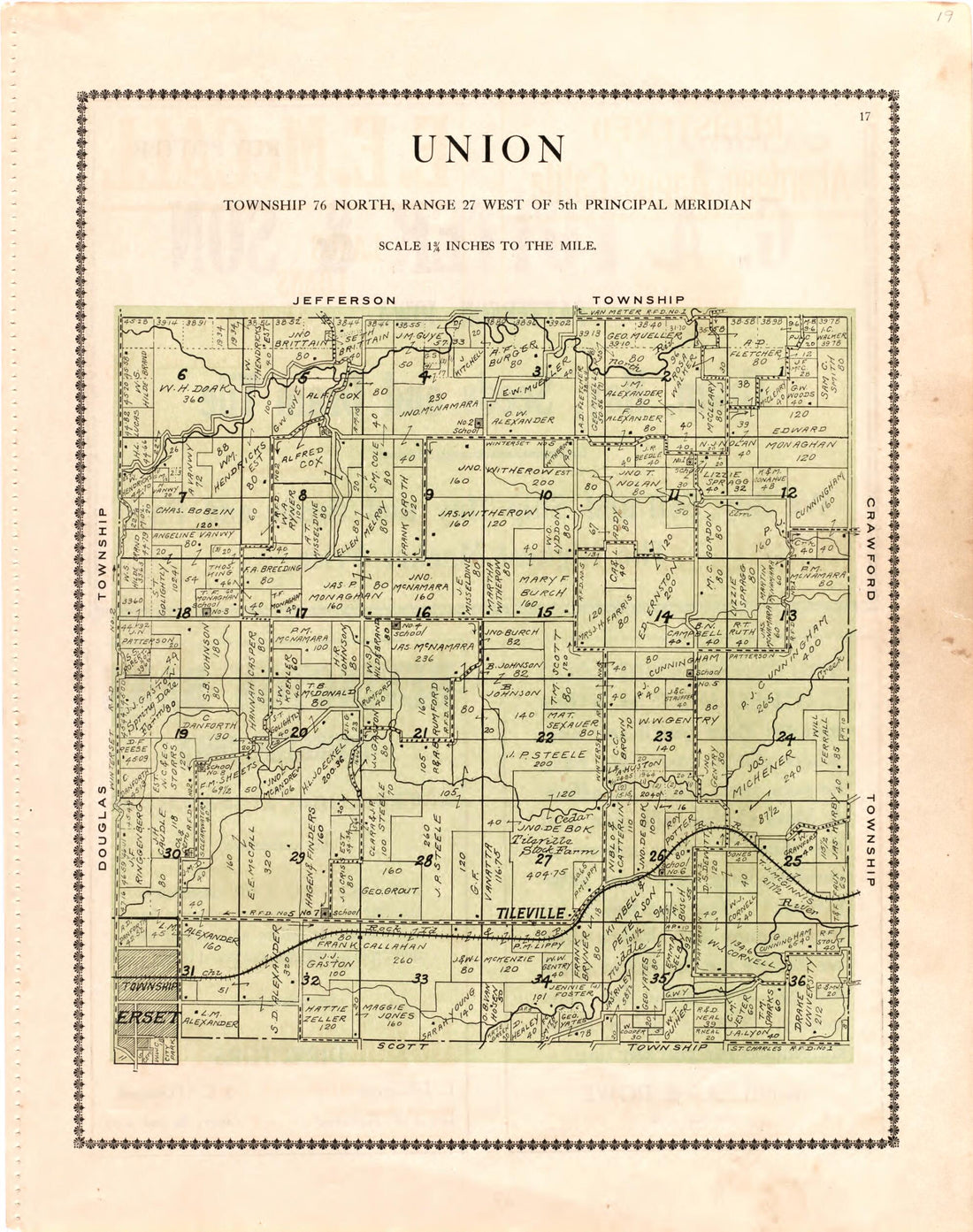 This old map of Union from Madison County Atlas from 1912 was created by Iowa) Midland Map Company (Knoxville in 1912