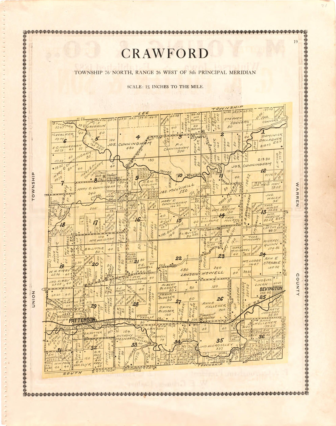 This old map of Crawford from Madison County Atlas from 1912 was created by Iowa) Midland Map Company (Knoxville in 1912