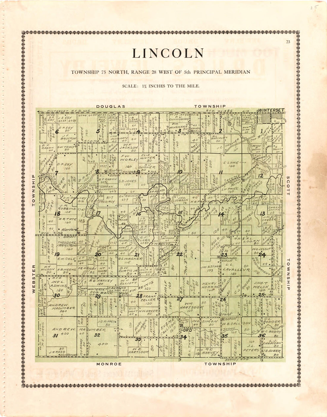 This old map of Lincoln from Madison County Atlas from 1912 was created by Iowa) Midland Map Company (Knoxville in 1912