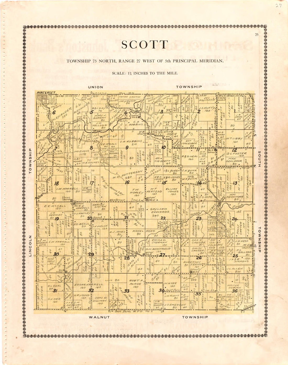 This old map of Scott from Madison County Atlas from 1912 was created by Iowa) Midland Map Company (Knoxville in 1912