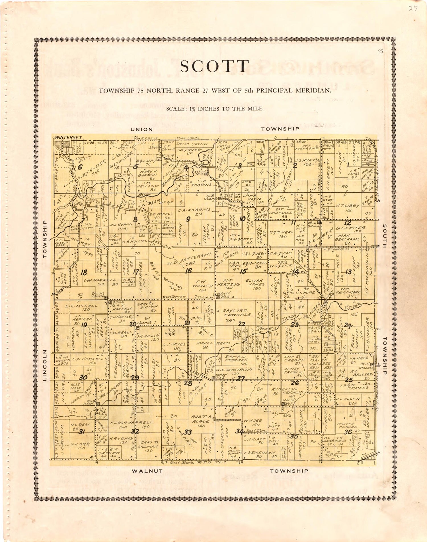 This old map of Scott from Madison County Atlas from 1912 was created by Iowa) Midland Map Company (Knoxville in 1912