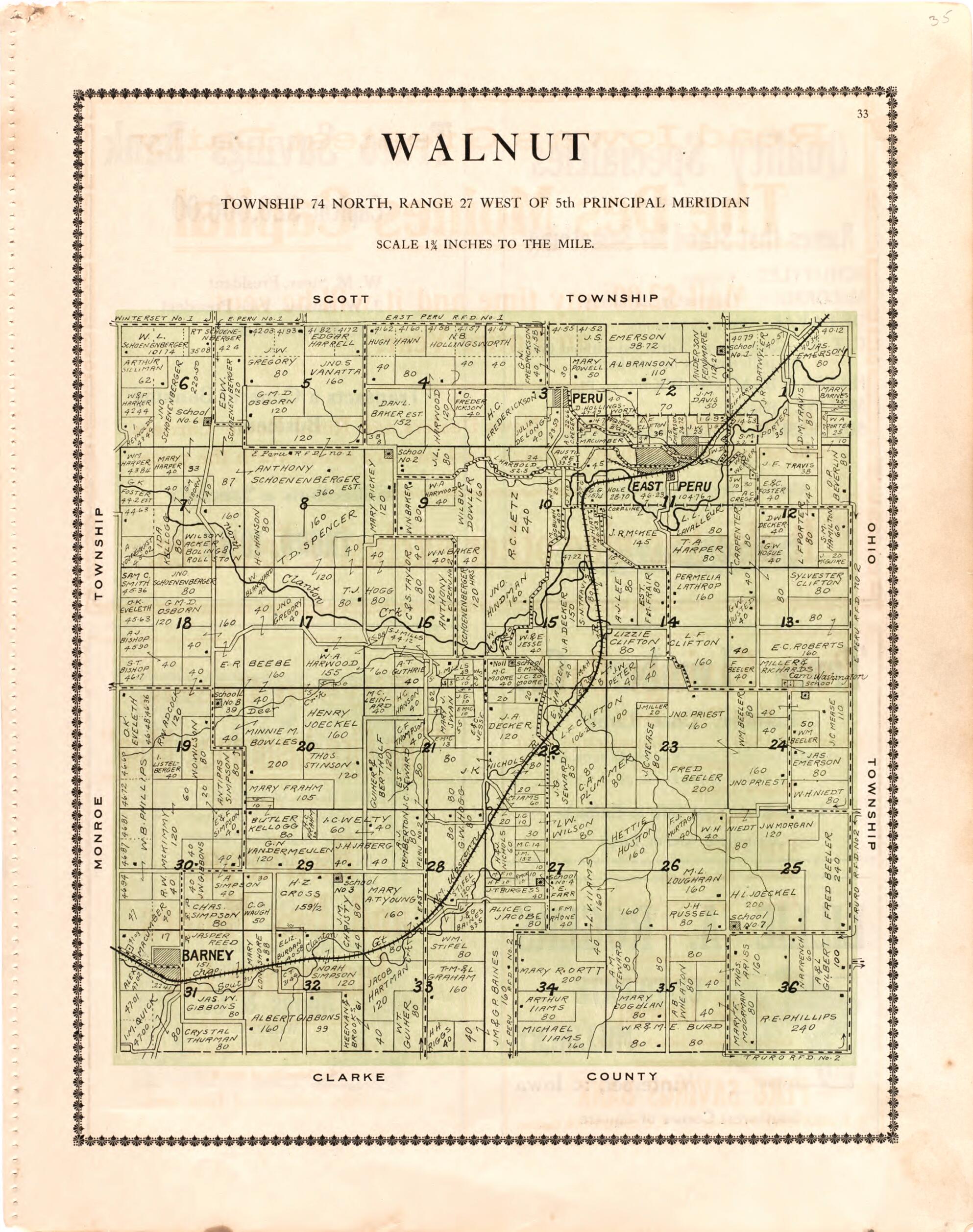 This old map of Walnut from Madison County Atlas from 1912 was created by Iowa) Midland Map Company (Knoxville in 1912