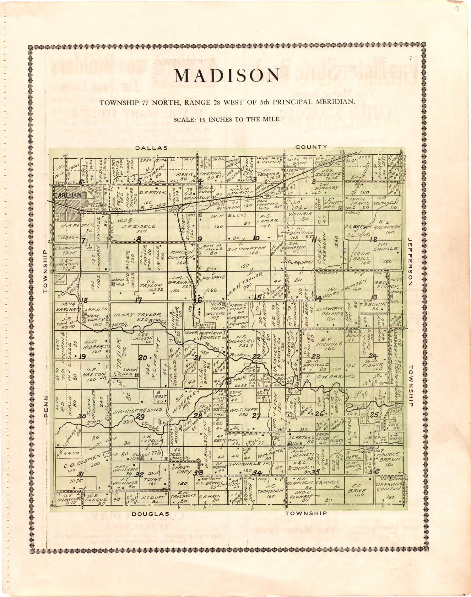 This old map of Madison from Madison County Atlas from 1912 was created by Iowa) Midland Map Company (Knoxville in 1912