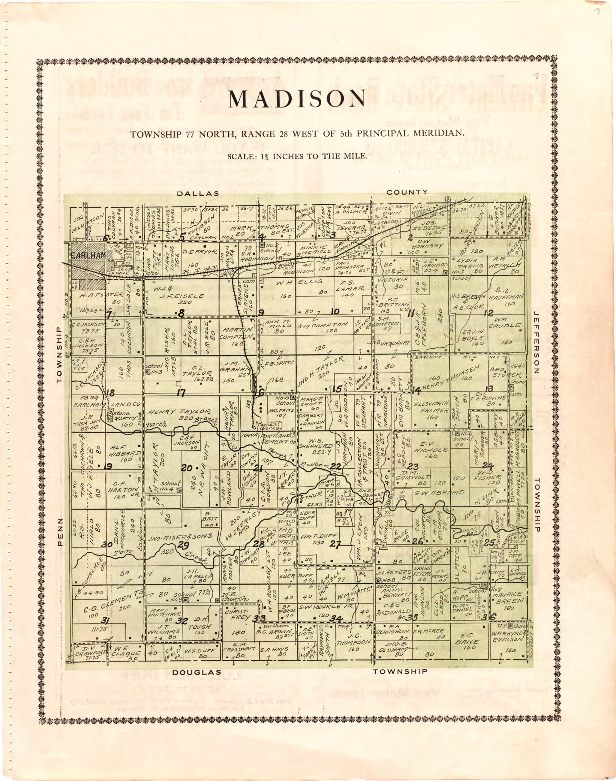 This old map of Madison from Madison County Atlas from 1912 was created by Iowa) Midland Map Company (Knoxville in 1912