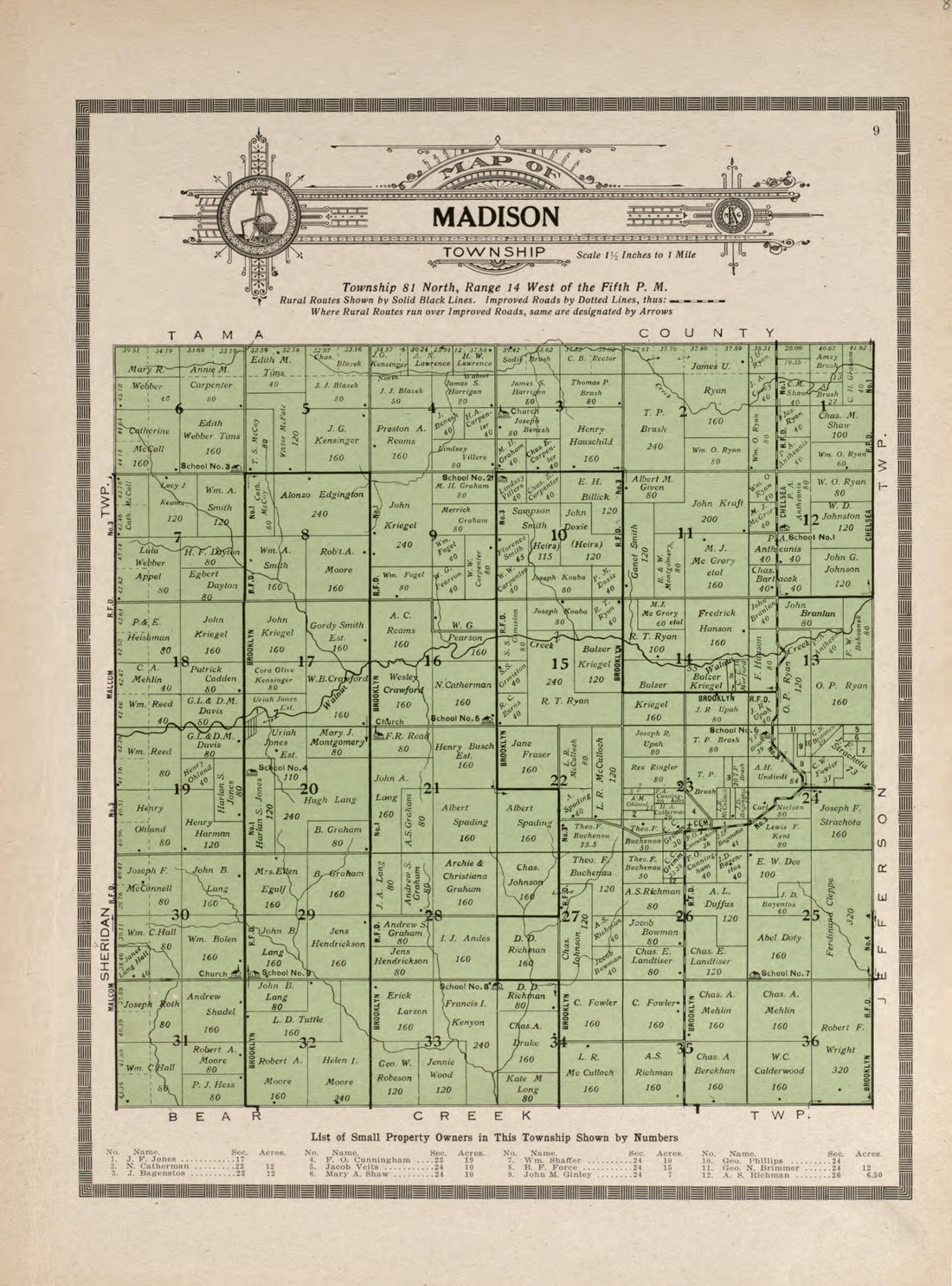 This old map of Madison Township from Standard Atlas and Directory of Poweshiek County, Iowa from 1914 was created by Iowa) Kenyon Company (Des Moines in 1914