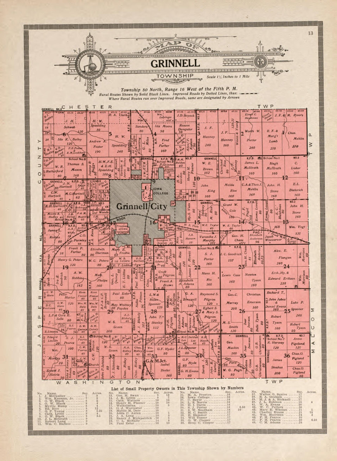 This old map of Grinnell Township from Standard Atlas and Directory of Poweshiek County, Iowa from 1914 was created by Iowa) Kenyon Company (Des Moines in 1914