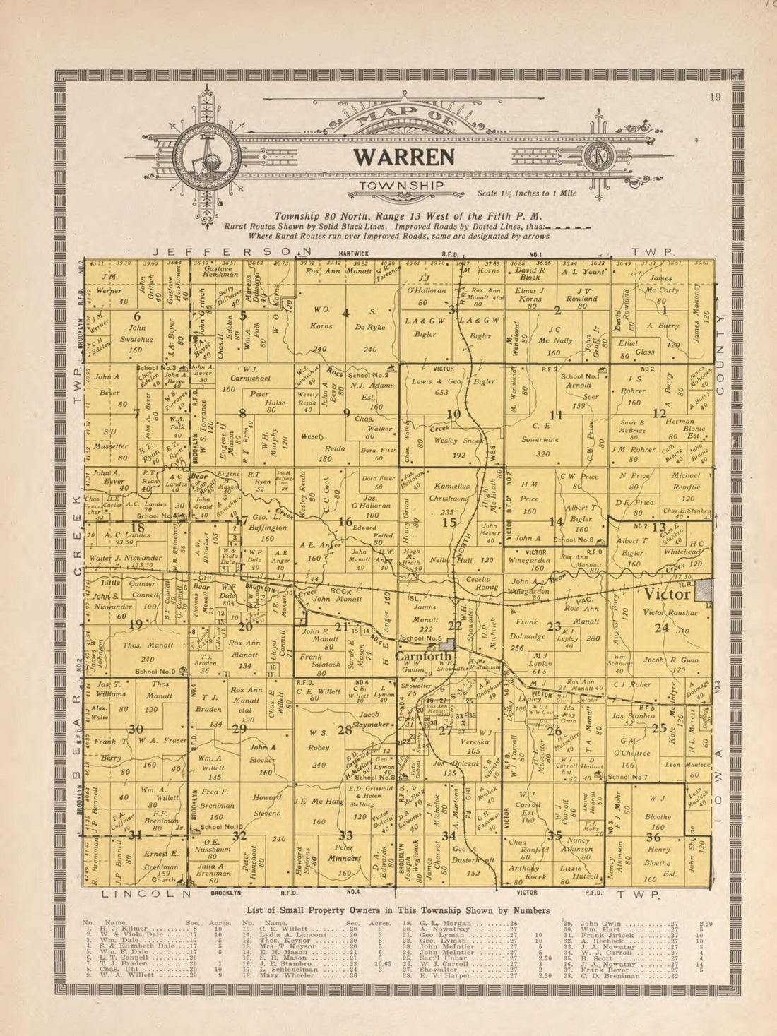 This old map of Warren Township from Standard Atlas and Directory of Poweshiek County, Iowa from 1914 was created by Iowa) Kenyon Company (Des Moines in 1914