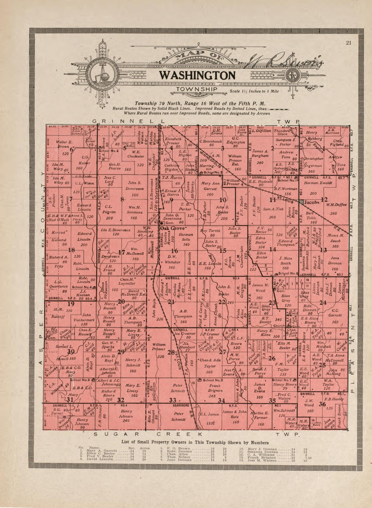 Washington Township from Standard Atlas and Directory of Poweshiek County, Iowa 1914 by Relic Map Company