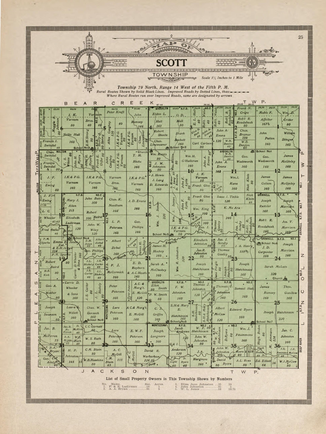 This old map of Scott Township from Standard Atlas and Directory of Poweshiek County, Iowa from 1914 was created by Iowa) Kenyon Company (Des Moines in 1914