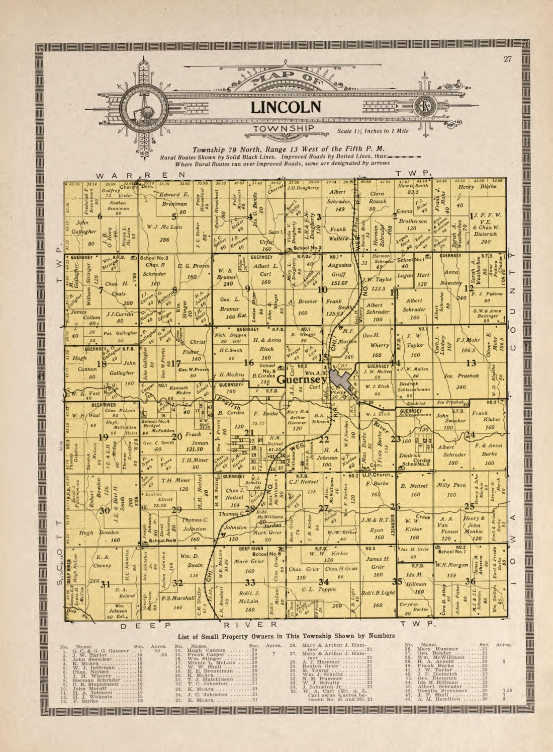 This old map of Lincoln Township from Standard Atlas and Directory of Poweshiek County, Iowa from 1914 was created by Iowa) Kenyon Company (Des Moines in 1914