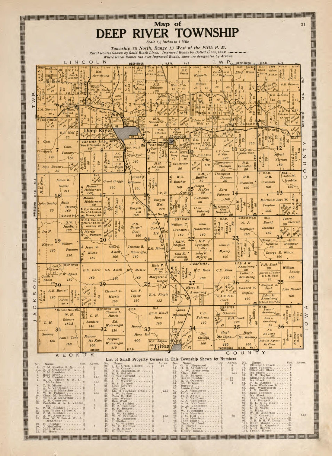 This old map of Deep River Township from Standard Atlas and Directory of Poweshiek County, Iowa from 1914 was created by Iowa) Kenyon Company (Des Moines in 1914