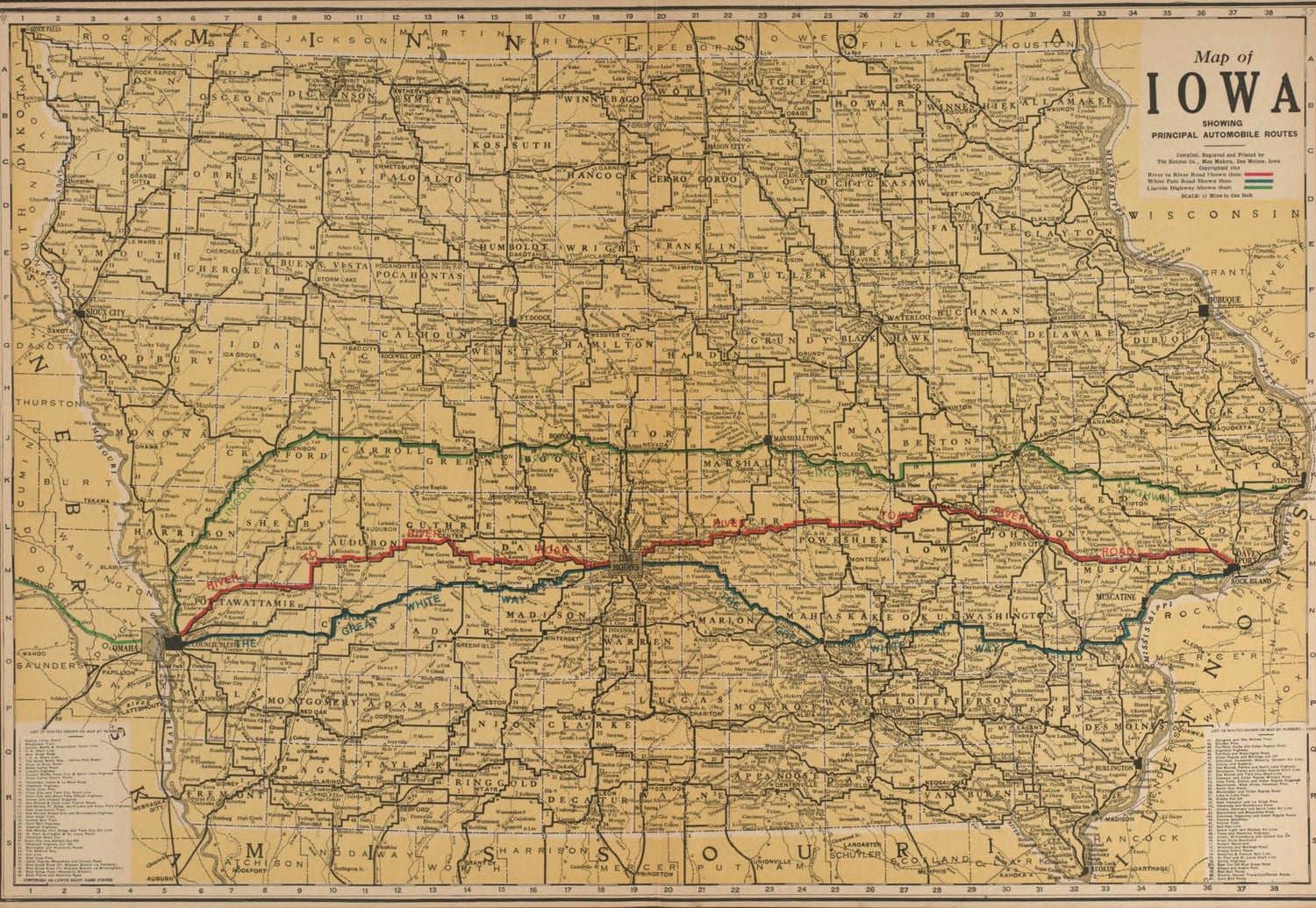 This old map of Iowa from Standard Atlas and Directory of Poweshiek County, Iowa from 1914 was created by Iowa) Kenyon Company (Des Moines in 1914