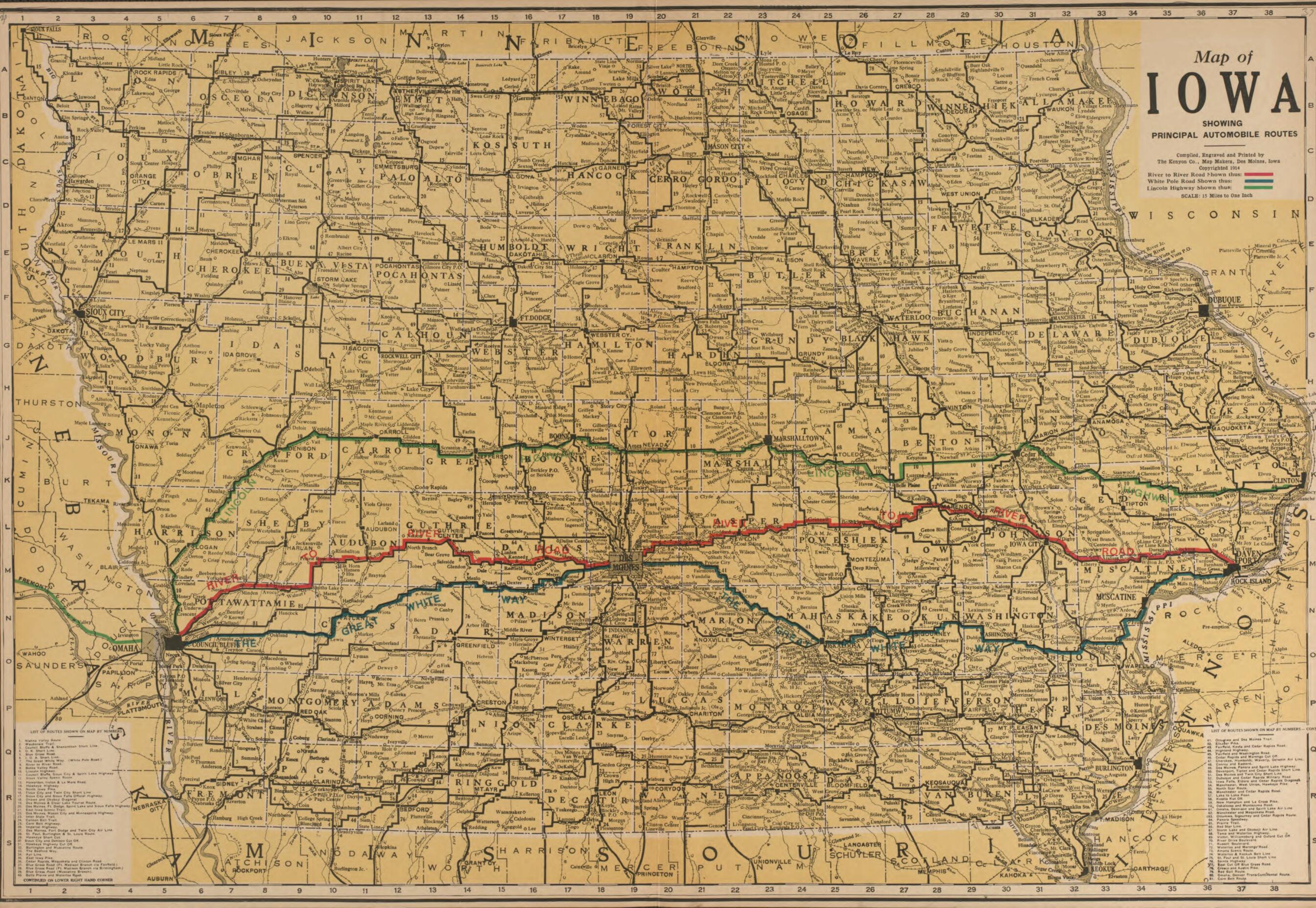 This old map of Iowa from Standard Atlas and Directory of Poweshiek County, Iowa from 1914 was created by Iowa) Kenyon Company (Des Moines in 1914