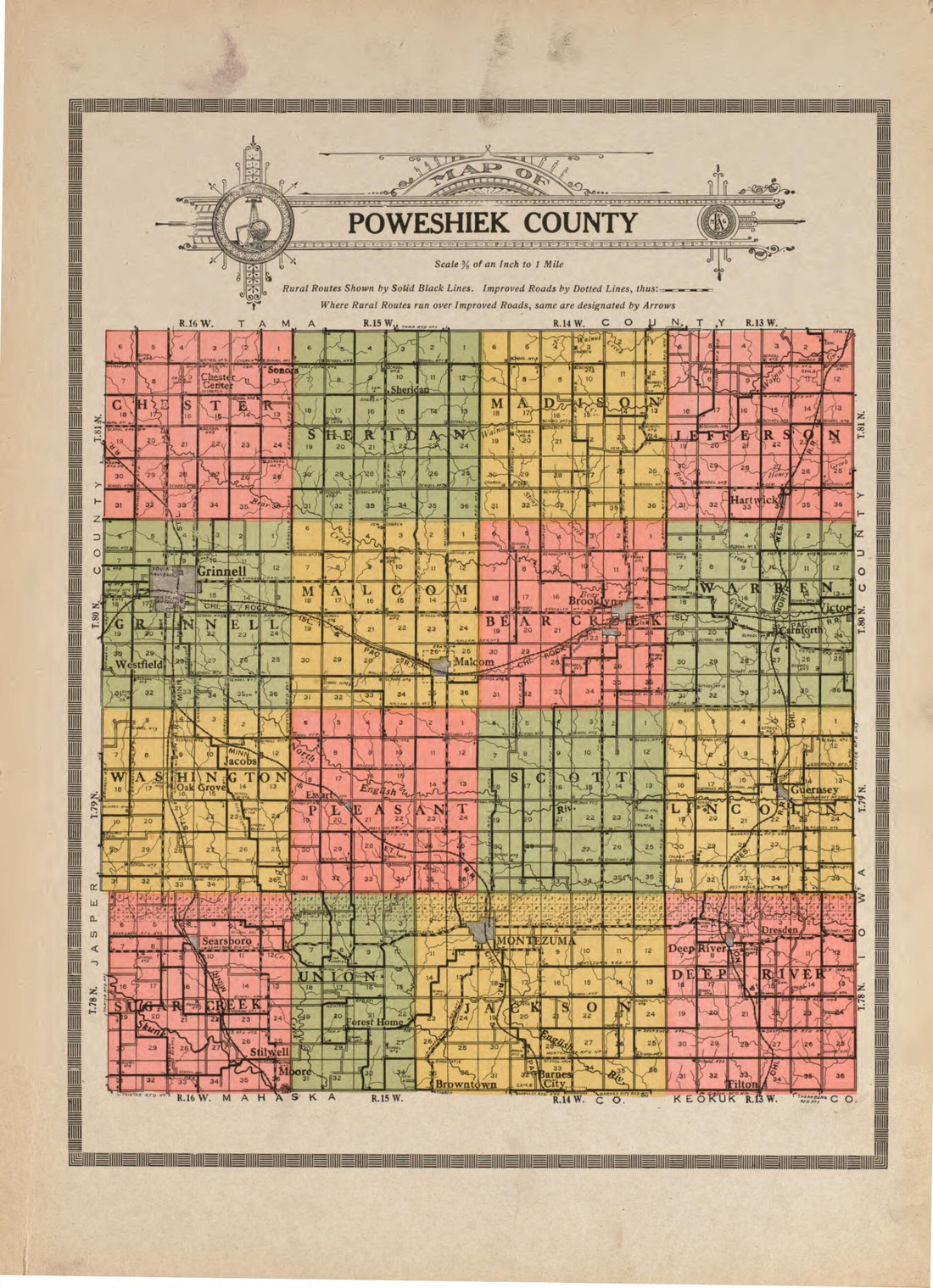 This old map of Poweshiek County from Standard Atlas and Directory of Poweshiek County, Iowa from 1914 was created by Iowa) Kenyon Company (Des Moines in 1914