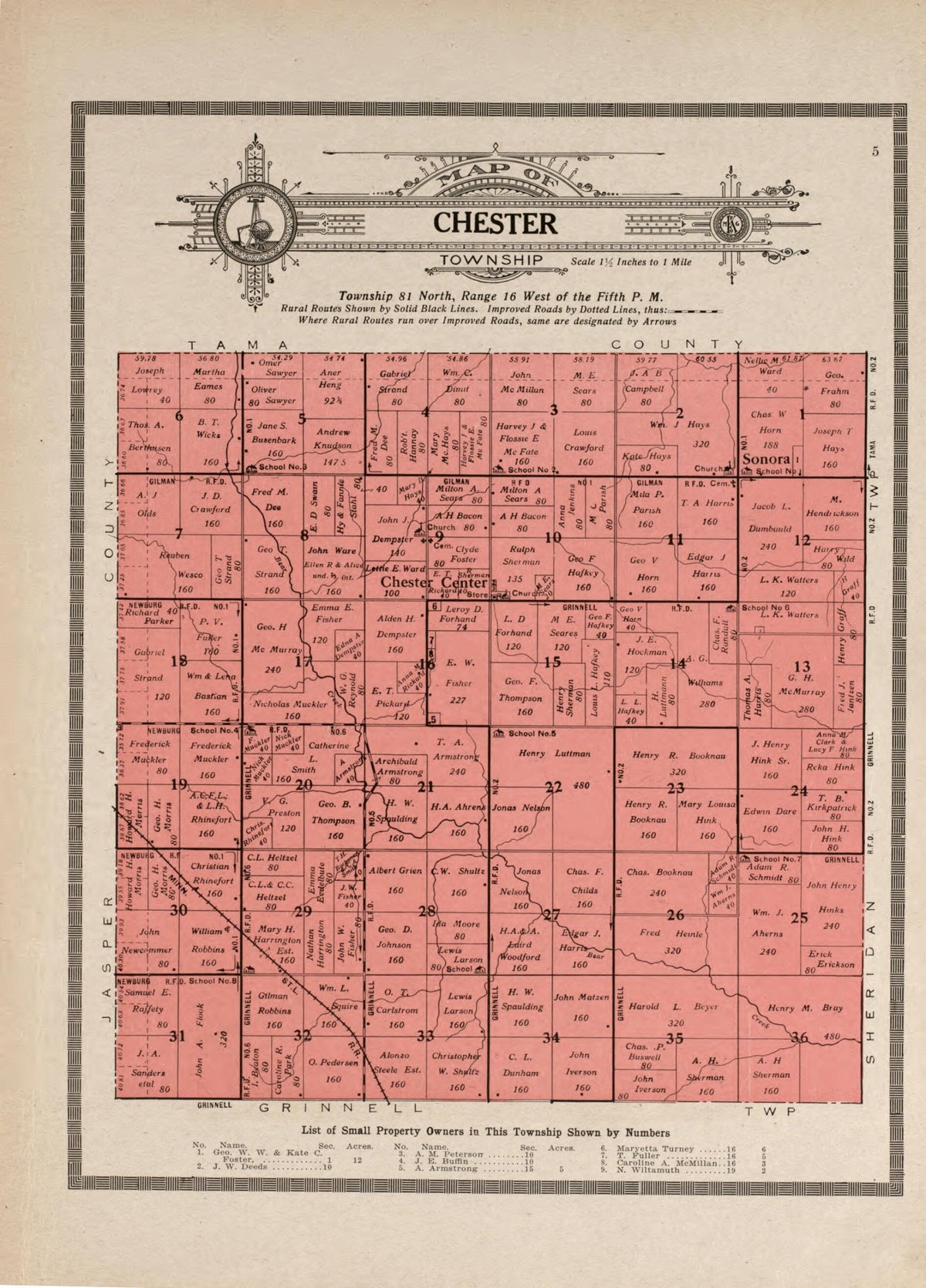 Chester Township from Standard Atlas and Directory of Poweshiek County, Iowa 1914 by Relic Map Company