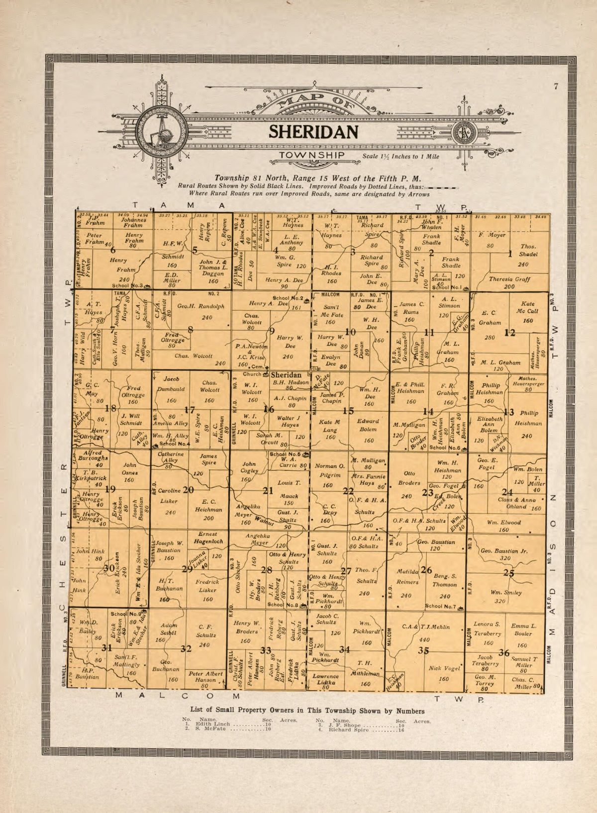 Sheridan Township from Standard Atlas and Directory of Poweshiek County, Iowa 1914 by Relic Map Company