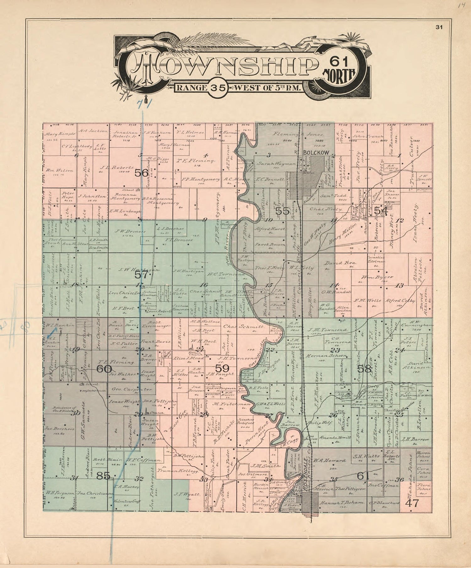 This old map of Township 61 North Range 35 West of 5th P.M. from Atlas of Andrew County, Missouri from 1898 was created by Pa.) Acme Publishing Co. (Philadelphia in 1898