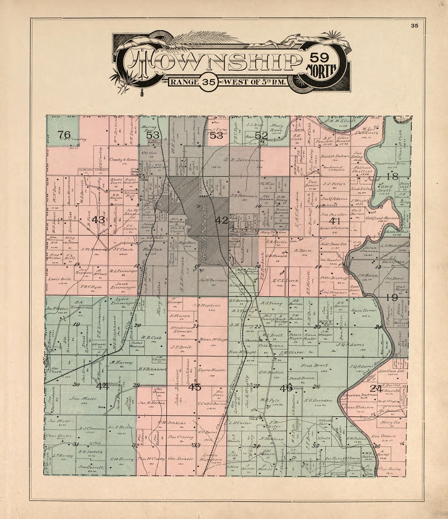 This old map of Township 59 North Range 35 West of 5th P.M. from Atlas of Andrew County, Missouri from 1898 was created by Pa.) Acme Publishing Co. (Philadelphia in 1898