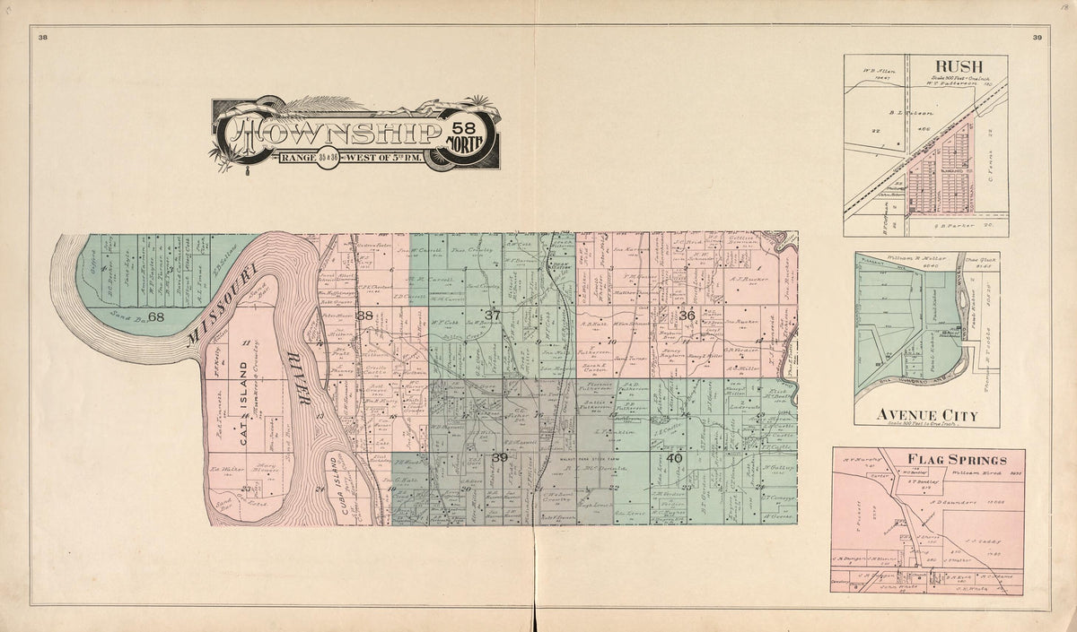 Township 58 North Range 35 &amp; 36 West of 5th P.M. from Atlas of Andrew County, Missouri 1898 by Relic Map Company