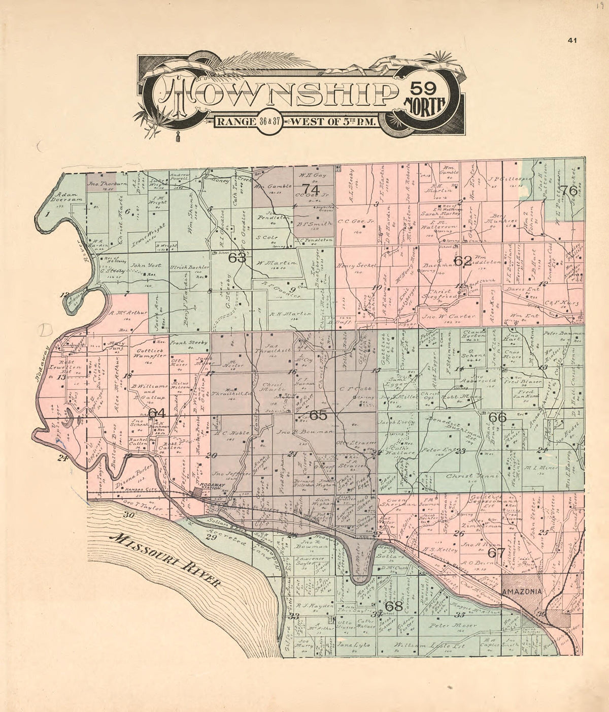 Township 59 North Range 36 &amp; 37 West of 5th P.M. from Atlas of Andrew County, Missouri 1898 by Relic Map Company