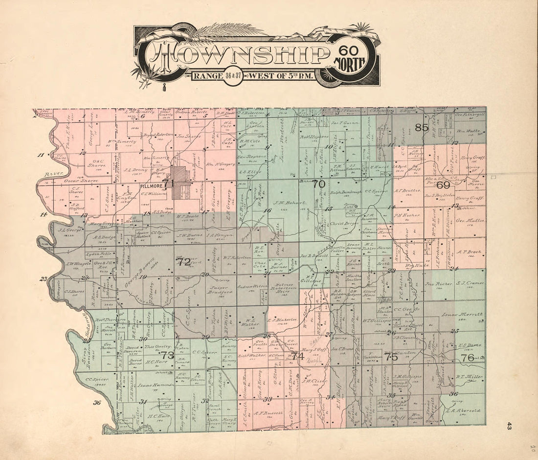 This old map of Township 60 North Range 36 &amp; 37 West of 5th P.M. from Atlas of Andrew County, Missouri from 1898 was created by Pa.) Acme Publishing Co. (Philadelphia in 1898