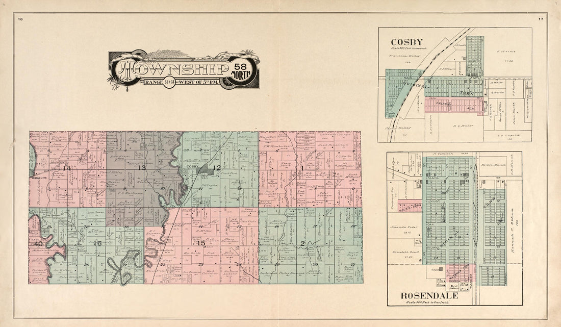 This old map of Township 58 North Range 33 &amp; 34 West of 5th P.M. from Atlas of Andrew County, Missouri from 1898 was created by Pa.) Acme Publishing Co. (Philadelphia in 1898