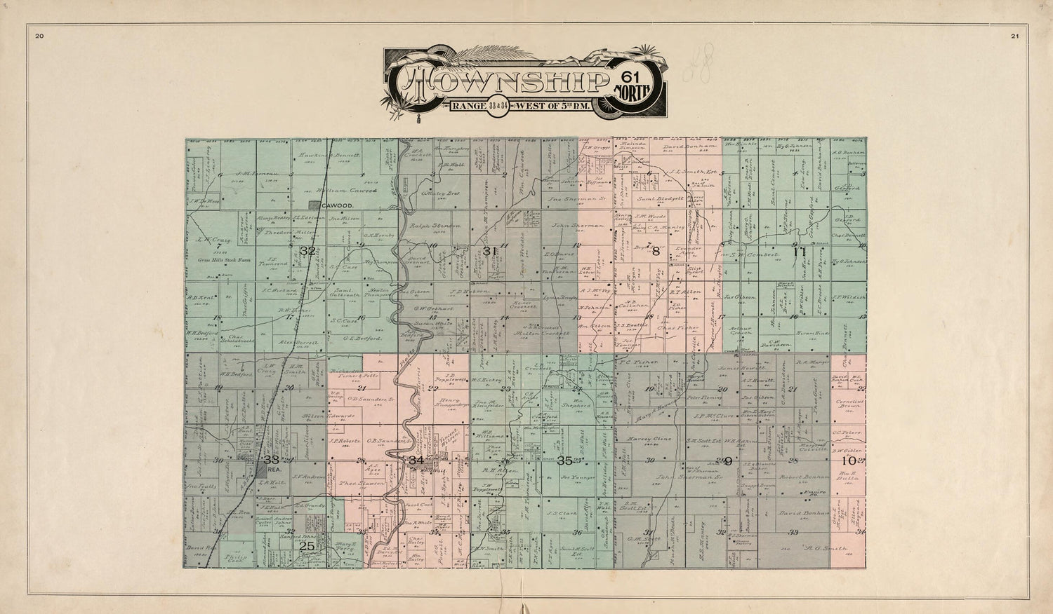 This old map of Township 61 North Range 33 &amp; 34 West of 5th P.M. from Atlas of Andrew County, Missouri from 1898 was created by Pa.) Acme Publishing Co. (Philadelphia in 1898