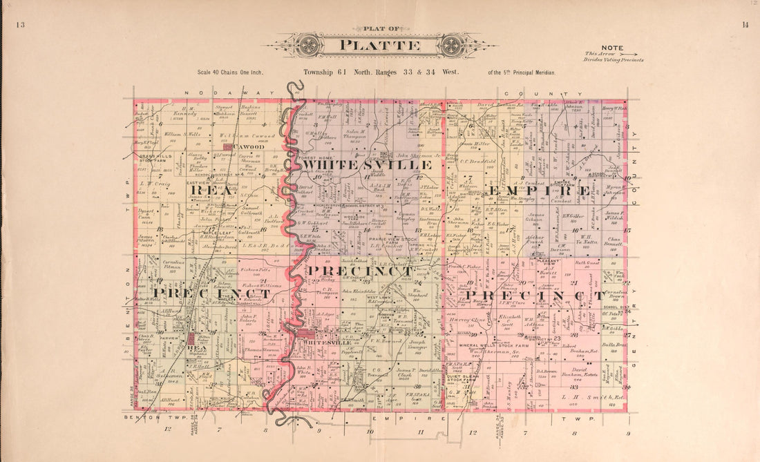 This old map of Platte from Plat Book of Andrew County, Missouri from 1909 was created by Albert Volk in 1909