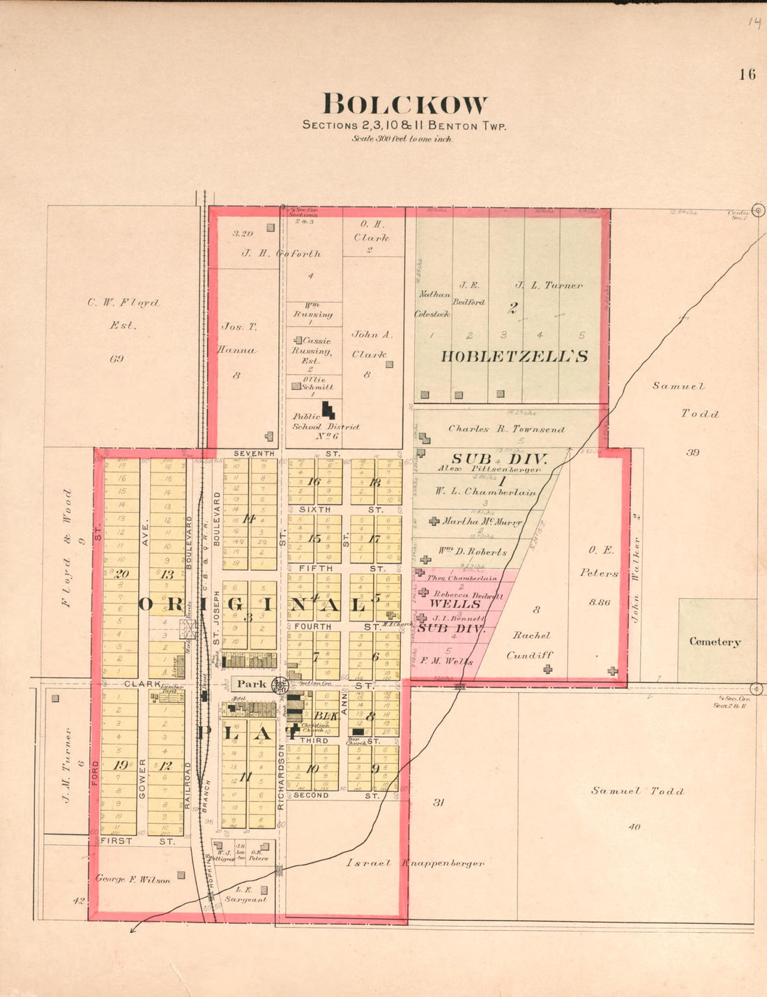 This old map of Bolckow from Plat Book of Andrew County, Missouri from 1909 was created by Albert Volk in 1909