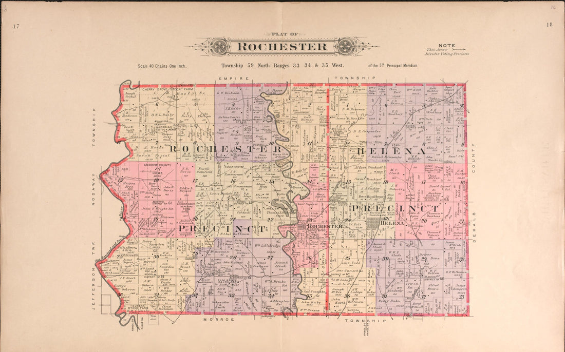 This old map of Rochester from Plat Book of Andrew County, Missouri from 1909 was created by Albert Volk in 1909