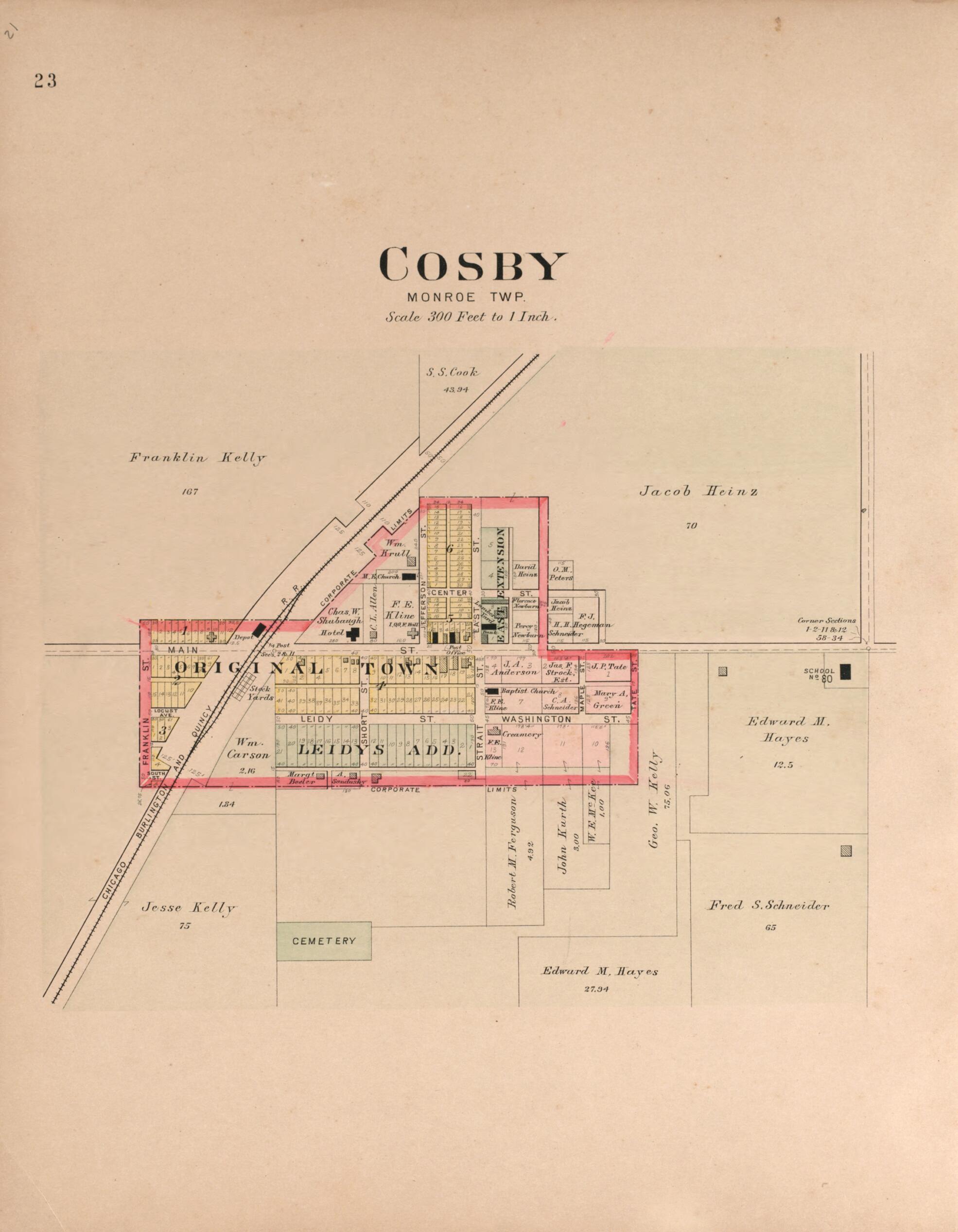 This old map of Cosby from Plat Book of Andrew County, Missouri from 1909 was created by Albert Volk in 1909