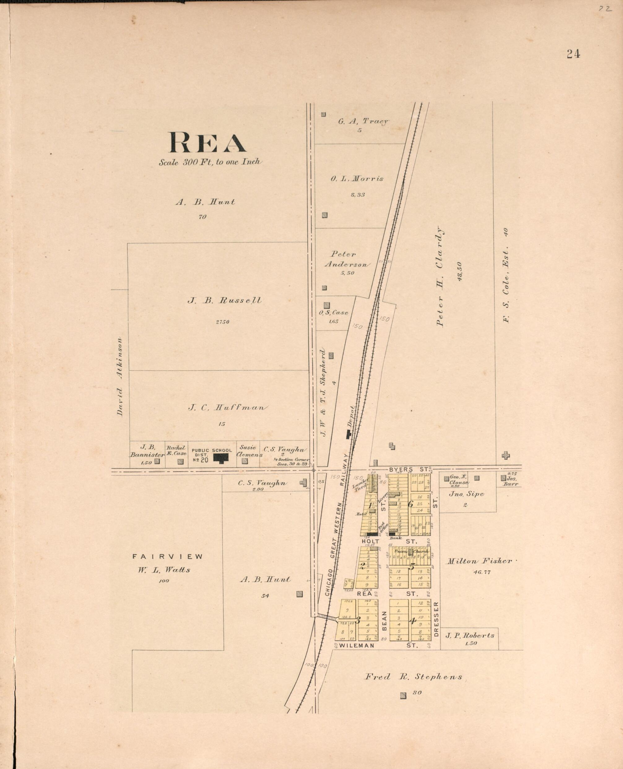 This old map of Rea from Plat Book of Andrew County, Missouri from 1909 was created by Albert Volk in 1909