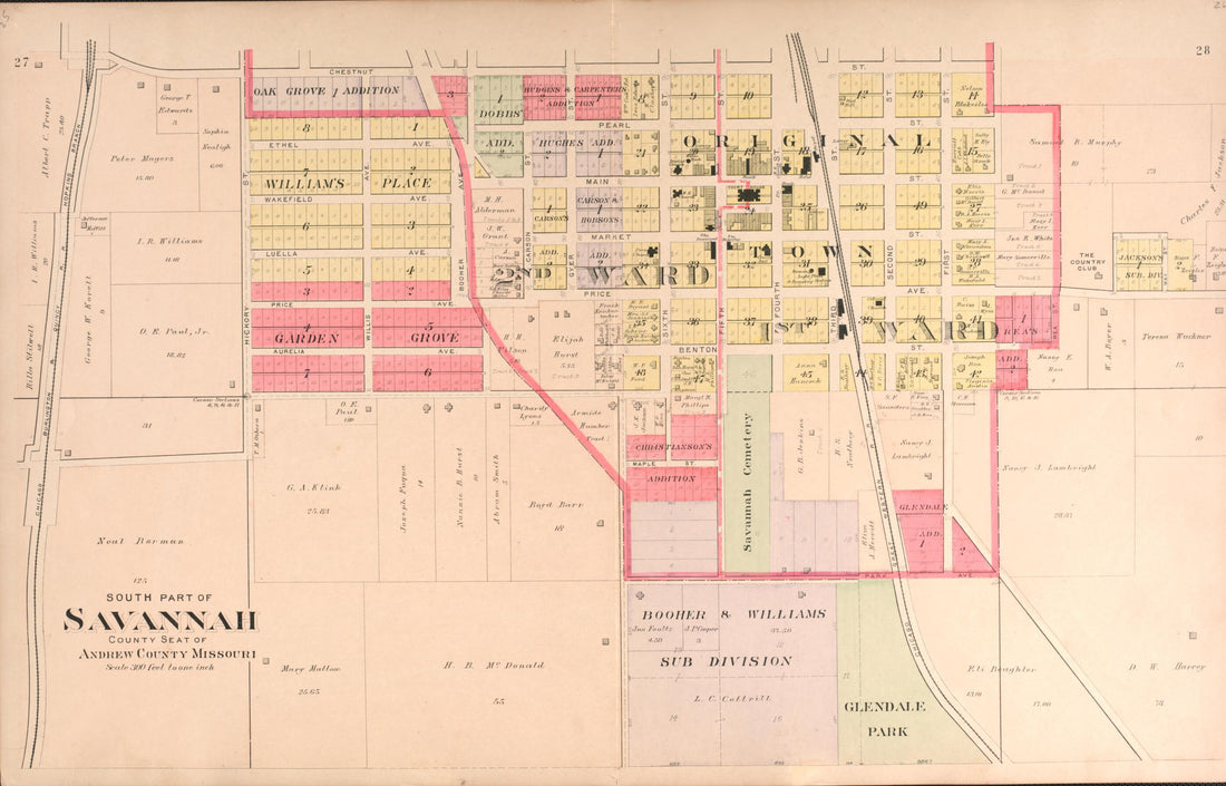 This old map of Savannah-- South Part from Plat Book of Andrew County, Missouri from 1909 was created by Albert Volk in 1909