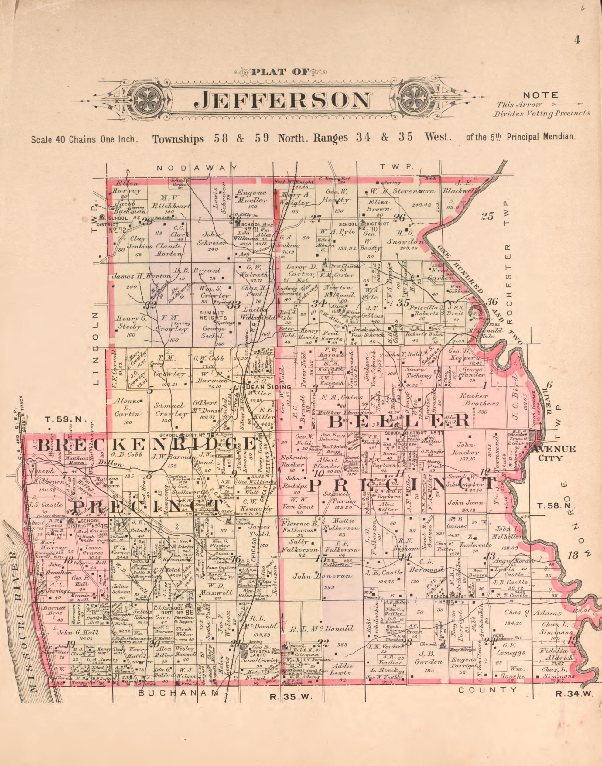 This old map of Jefferson from Plat Book of Andrew County, Missouri from 1909 was created by Albert Volk in 1909