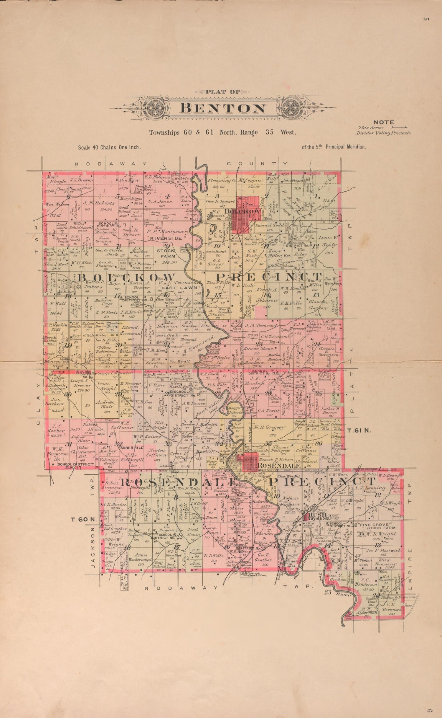 This old map of Benton from Plat Book of Andrew County, Missouri from 1909 was created by Albert Volk in 1909