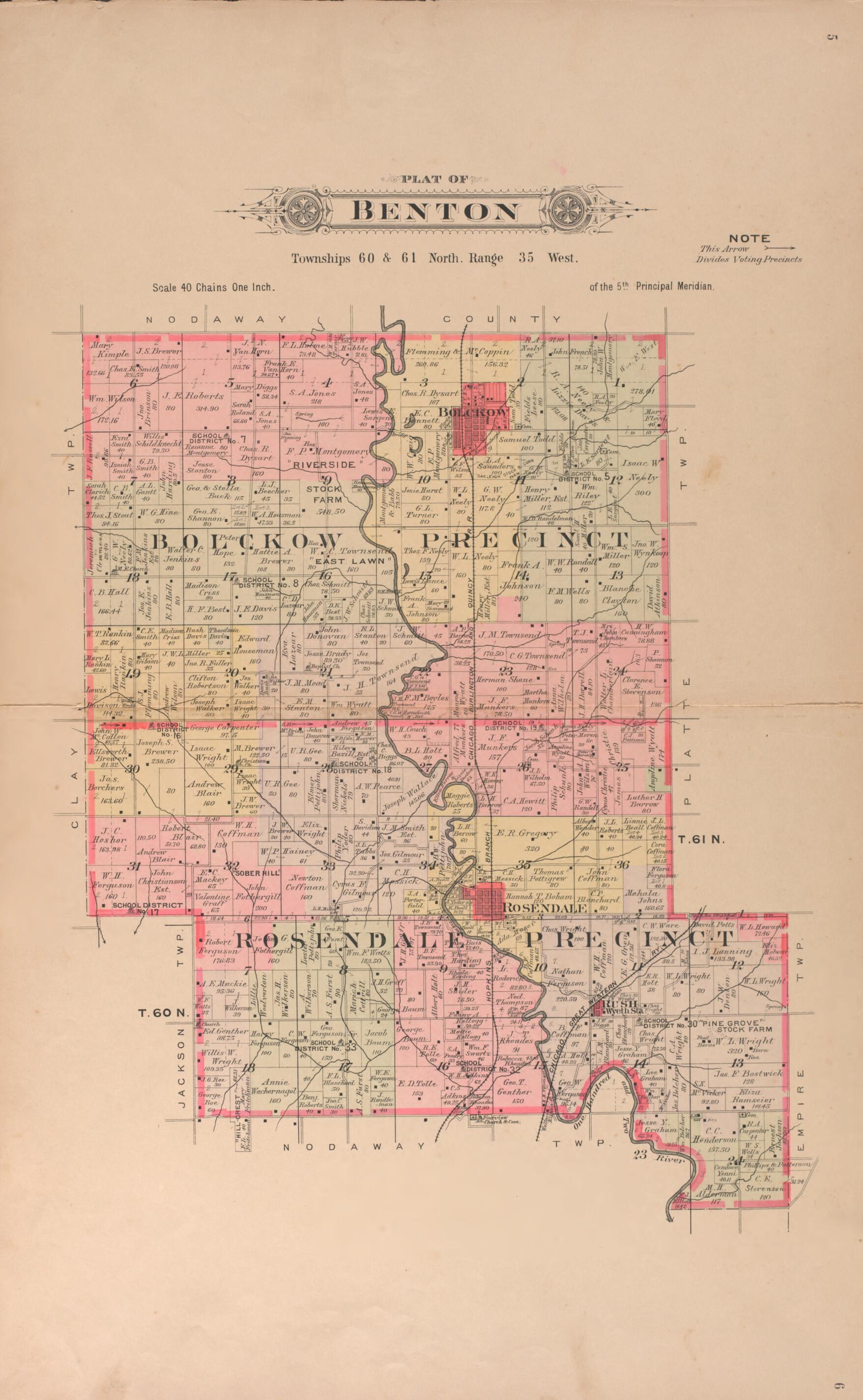 This old map of Benton from Plat Book of Andrew County, Missouri from 1909 was created by Albert Volk in 1909