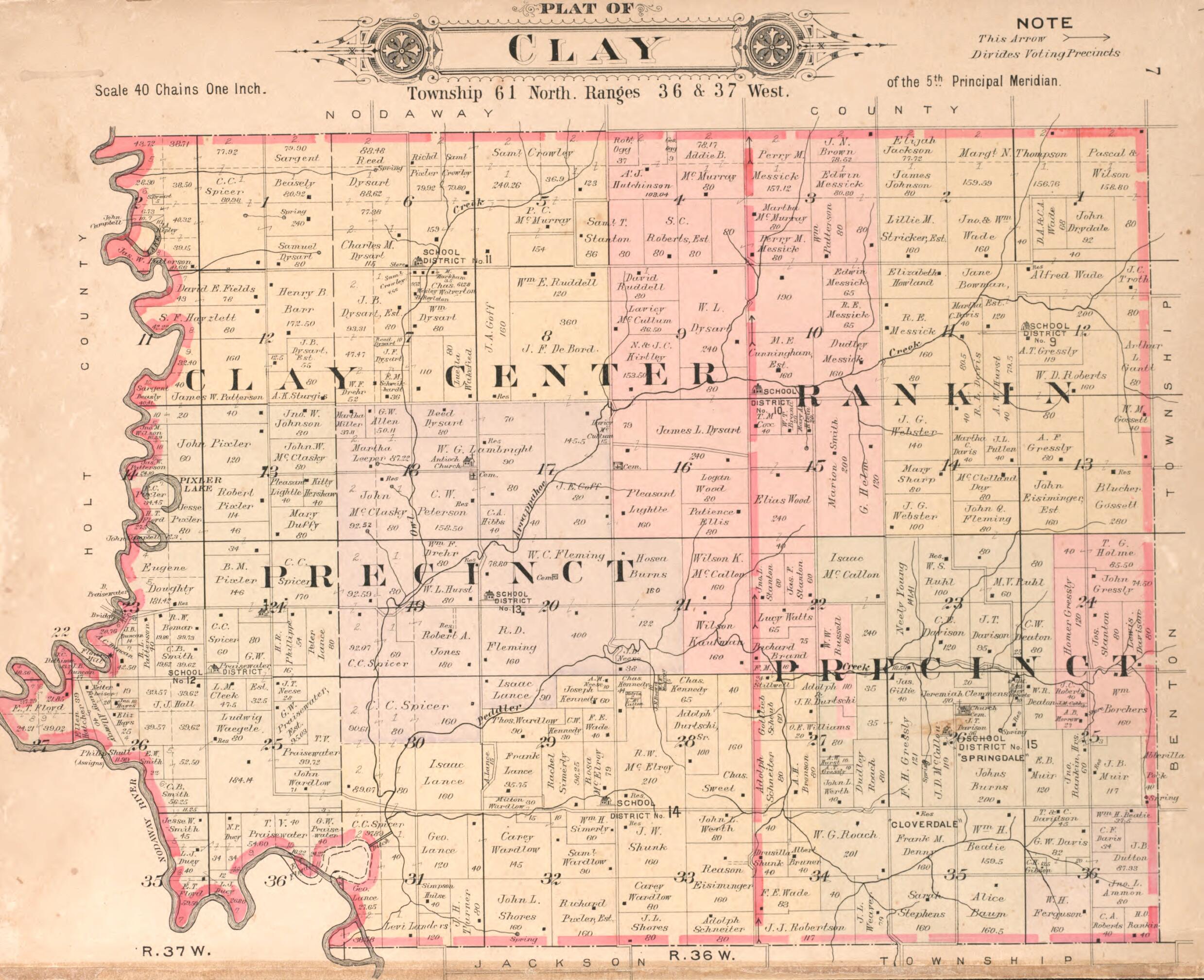 This old map of Clay from Plat Book of Andrew County, Missouri from 1909 was created by Albert Volk in 1909