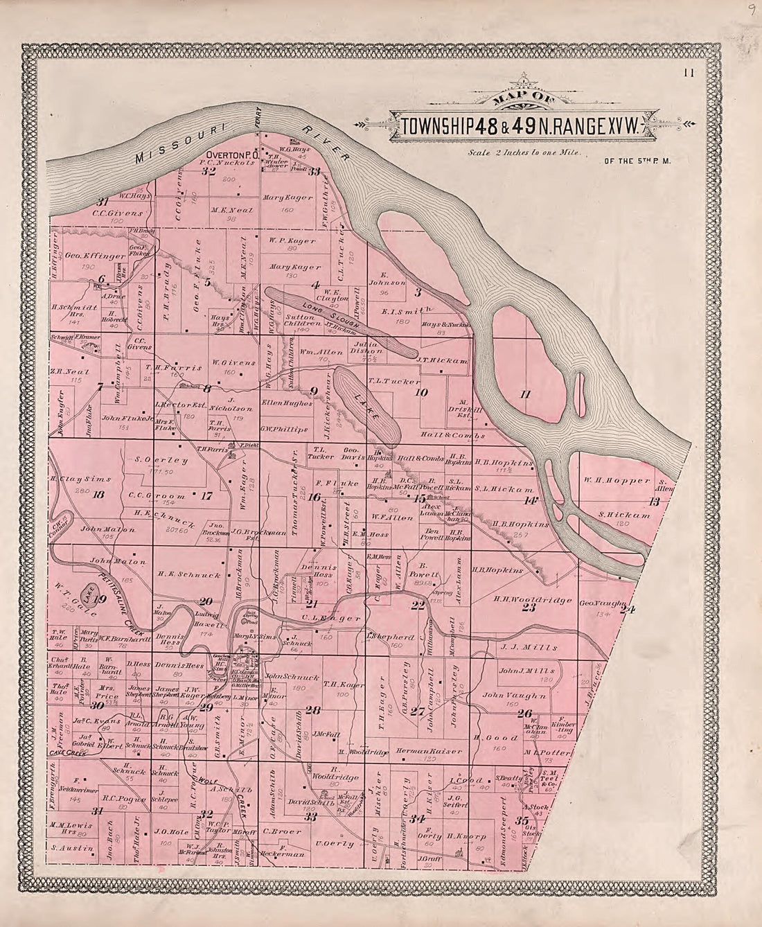 This old map of Township 48 &amp; 49N. Range XVW. from Illustrated Historical Atlas of Cooper County, Missouri from 1897 was created by S. Wangersheim in 1897