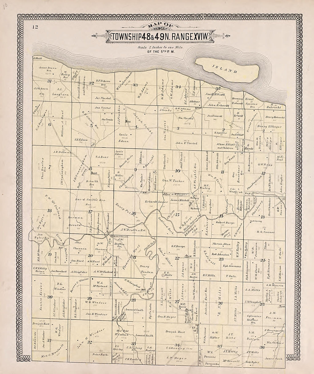 This old map of Township 48 &amp; 49N. Range XVIW from Illustrated Historical Atlas of Cooper County, Missouri from 1897 was created by S. Wangersheim in 1897